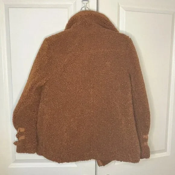 Anthropologie Marrakech Fuzzy Teddy Tan Brown Aviator Moto Style Jacket XS - Picture 9 of 9